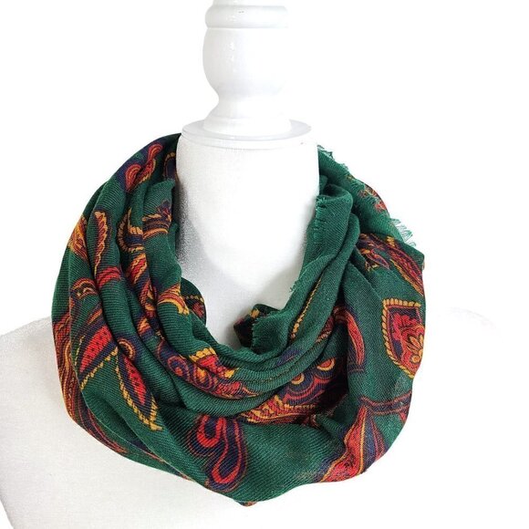 Vintage Hasting & Smith Scarf Wrap Green Paisley Art Deco Square Italy - Picture 1 of 5